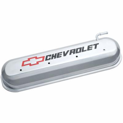 Polished Aluminum, Blk/Red Recessed Chevrolet Emblem  Valve Cover Set