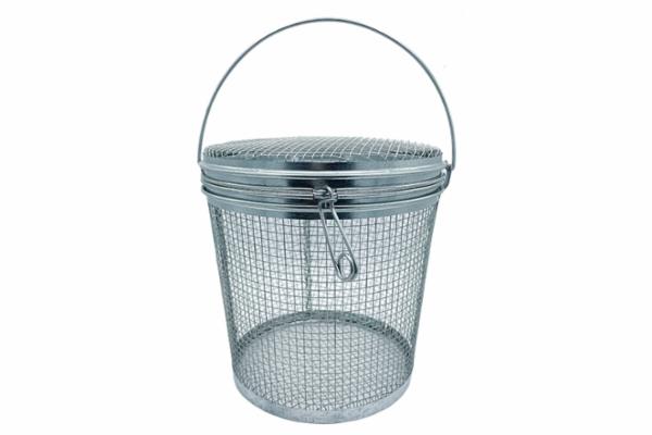 Steel Cleaning Basket With Lid, Clip & Handle, 9" Diameter x  8-1/4" Height